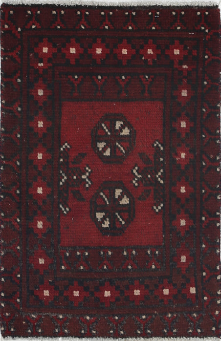 Ivory Hand-Knotted Afghan Tribal Geometric Wool Rug - 1'5" x 2'2"