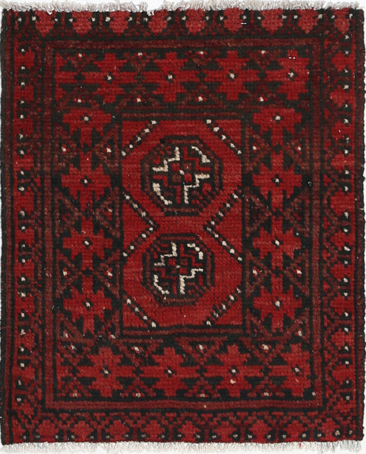Ivory Hand-Knotted Afghan Tribal Geometric Wool Rug - 1'7" x 1'11"