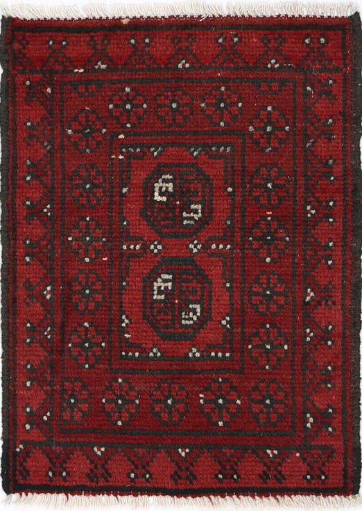 Ivory Hand-Knotted Afghan Tribal Geometric Wool Rug - 1'6" x 2'1"