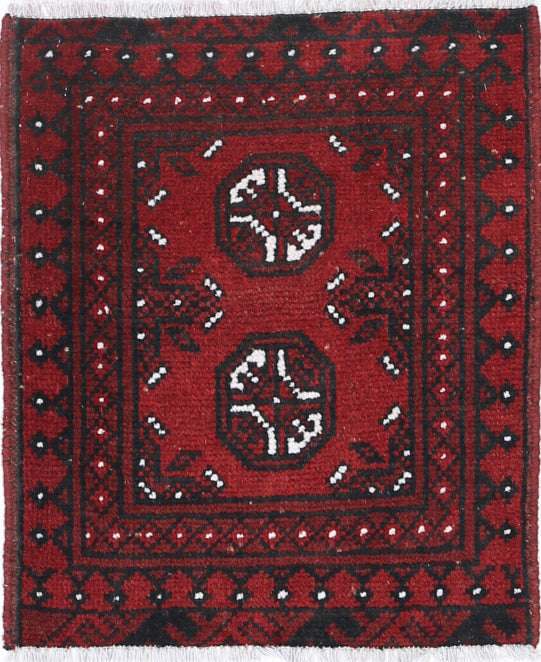 Ivory Hand-Knotted Afghan Tribal Geometric Wool Rug - 1'7" x 2'0"