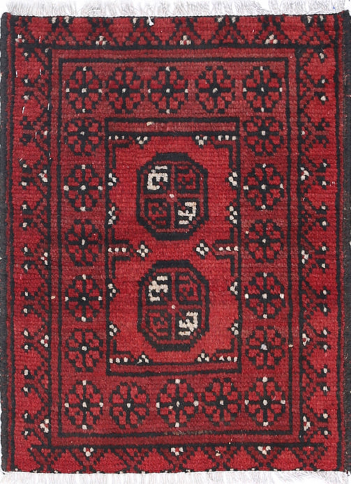 Ivory Hand-Knotted Afghan Tribal Geometric Wool Rug - 1'6" x 2'0"