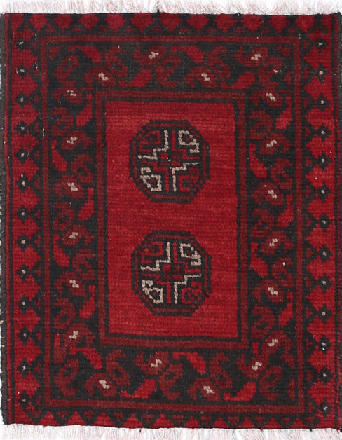 Ivory Hand-Knotted Afghan Tribal Geometric Wool Rug - 1'7" x 2'0"