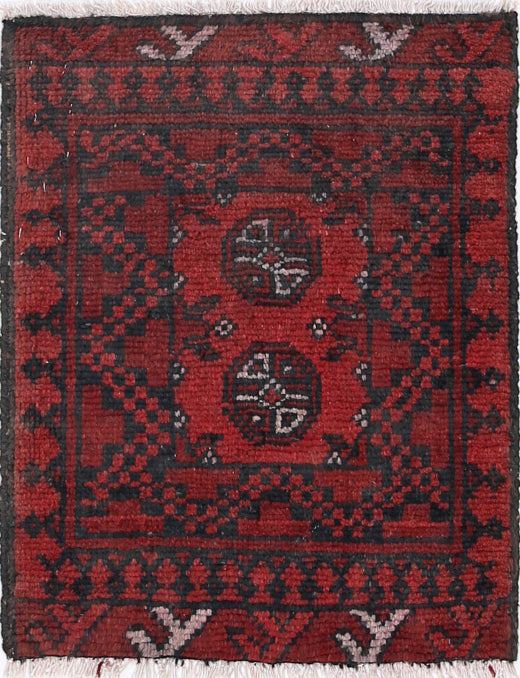 Ivory Hand-Knotted Afghan Tribal Geometric Wool Rug - 1'6" x 2'0"