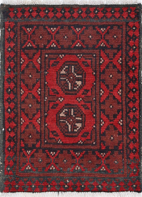 Ivory Hand-Knotted Afghan Tribal Geometric Wool Rug - 1'5" x 2'0"