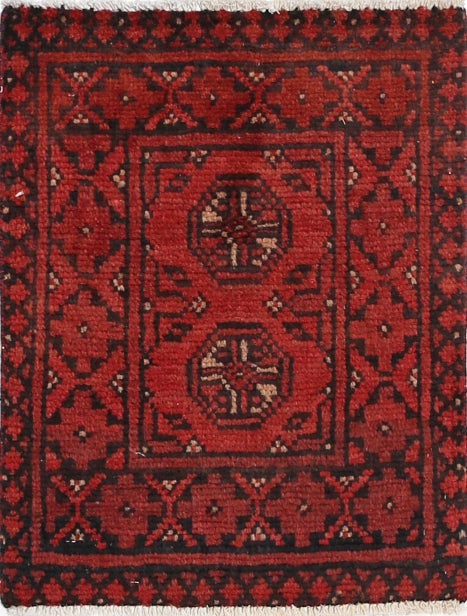 Ivory Hand-Knotted Afghan Tribal Geometric Wool Rug - 1'5" x 1'11"