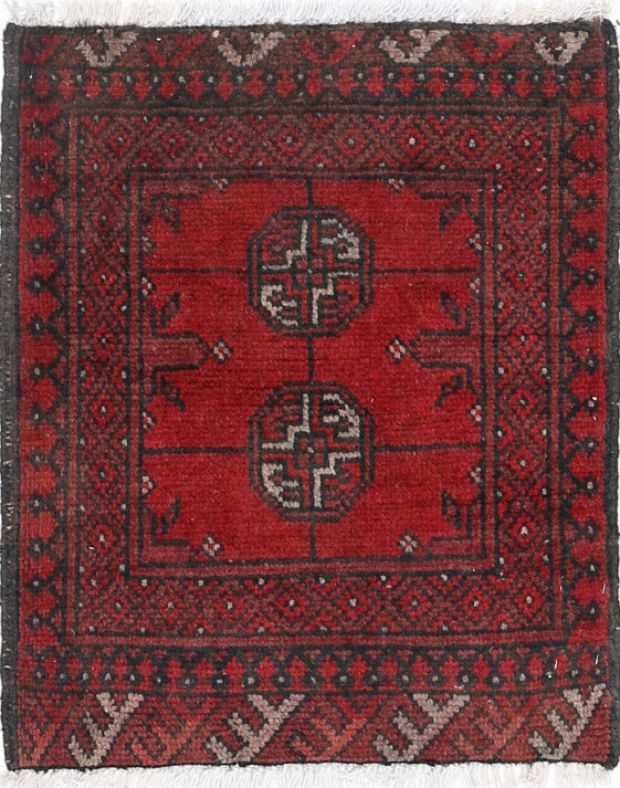 Ivory Hand-Knotted Afghan Tribal Geometric Wool Rug - 1'8" x 2'2"