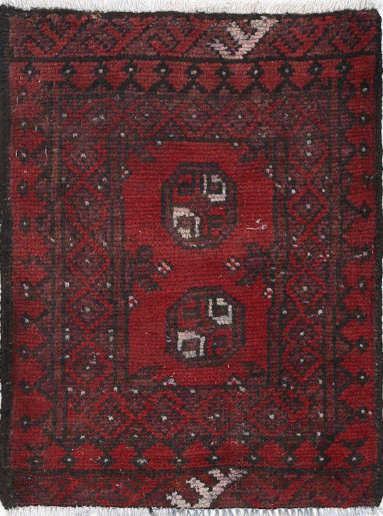 Ivory Hand-Knotted Afghan Tribal Geometric Wool Rug - 1'6" x 2'2"