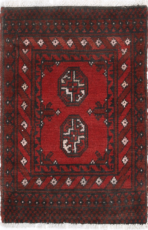 Ivory Hand-Knotted Afghan Tribal Geometric Wool Rug - 1'5" x 2'4"