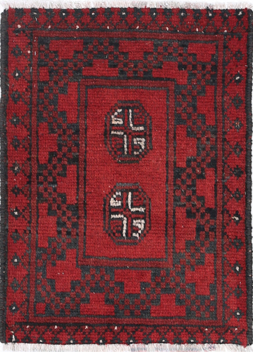 Ivory Hand-Knotted Afghan Tribal Geometric Wool Rug - 1'6" x 2'1"