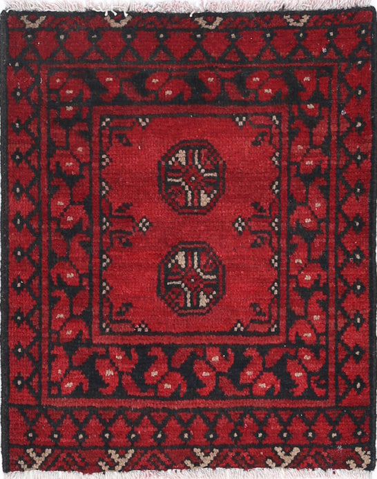 Ivory Hand-Knotted Afghan Tribal Geometric Wool Rug - 1'8" x 2'1"