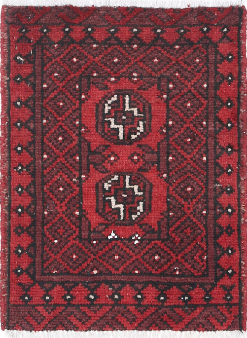Ivory Hand-Knotted Afghan Tribal Geometric Wool Rug - 1'7" x 2'1"