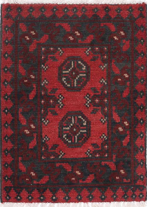 Ivory Hand-Knotted Afghan Tribal Geometric Wool Rug - 1'6" x 2'2"