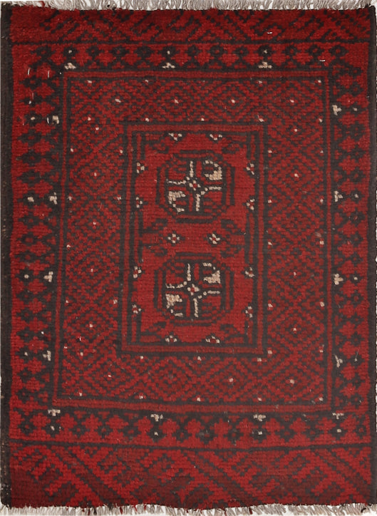 Ivory Hand-Knotted Afghan Tribal Geometric Wool Rug - 1'8" x 2'4"