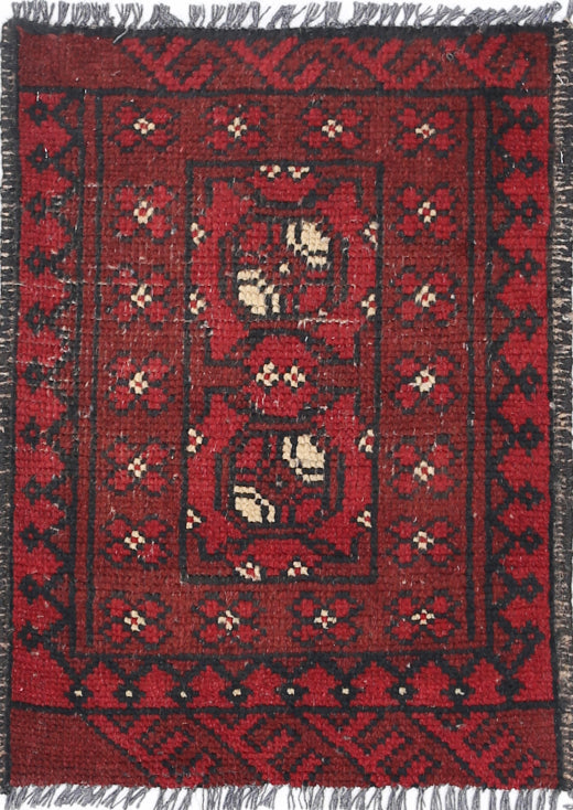Ivory Hand-Knotted Afghan Tribal Geometric Wool Rug - 1'7" x 2'2"