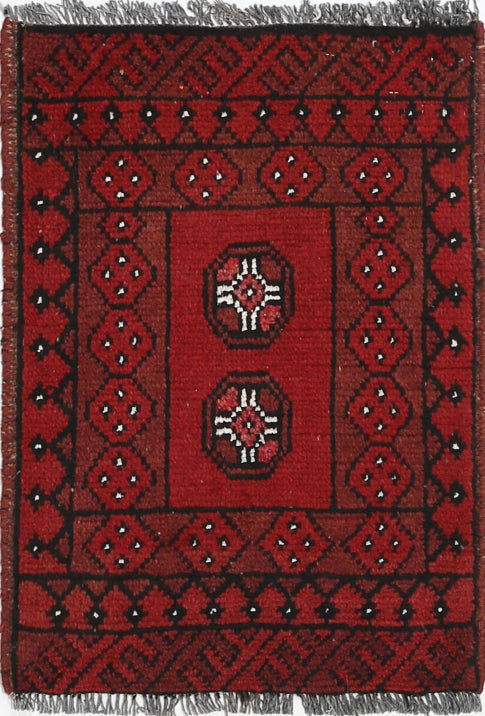 Ivory Hand-Knotted Afghan Tribal Geometric Wool Rug - 1'5" x 2'2"