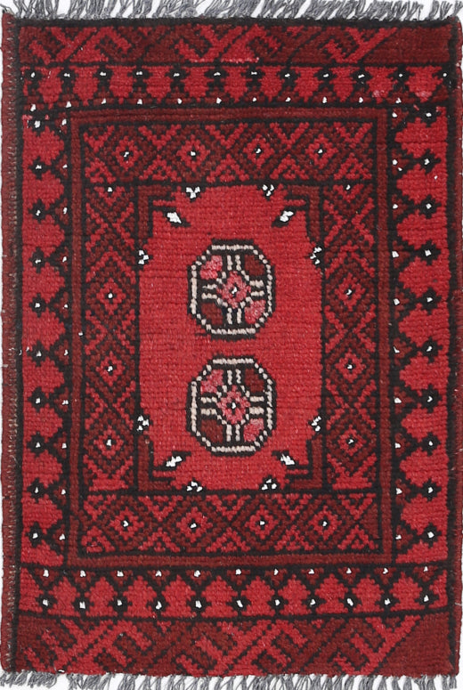 Ivory Hand-Knotted Afghan Tribal Geometric Wool Rug - 1'7" x 2'3"