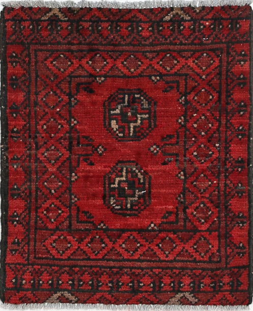 Ivory Hand-Knotted Afghan Tribal Geometric Wool Rug - 1'7" x 2'10"