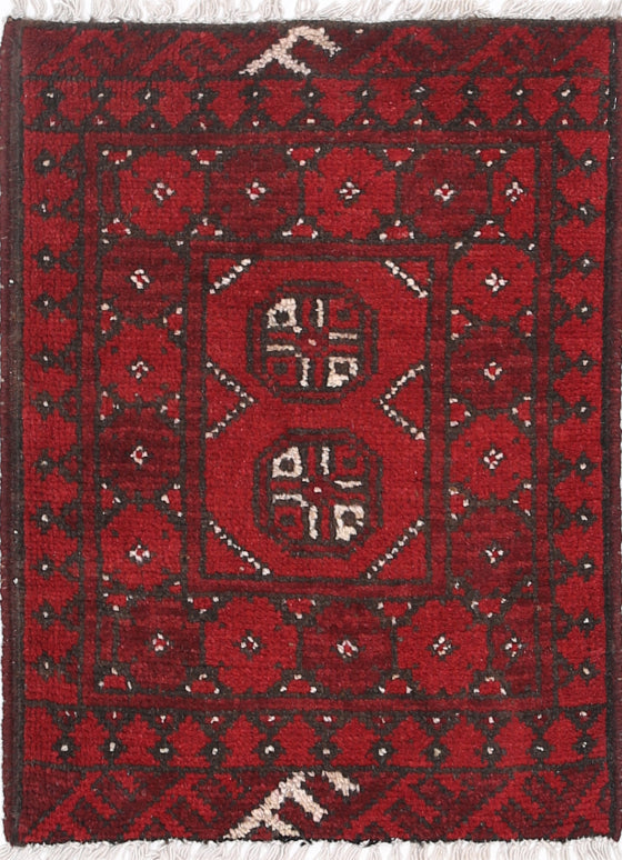 Ivory Hand-Knotted Afghan Tribal Geometric Wool Rug - 1'6" x 2'4"