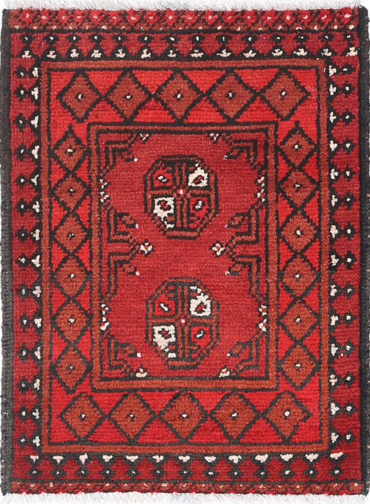 Ivory Hand-Knotted Afghan Tribal Geometric Wool Rug - 1'8" x 2'1"