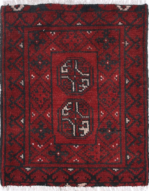 Ivory Hand-Knotted Afghan Tribal Geometric Wool Rug - 1'5" x 1'10"