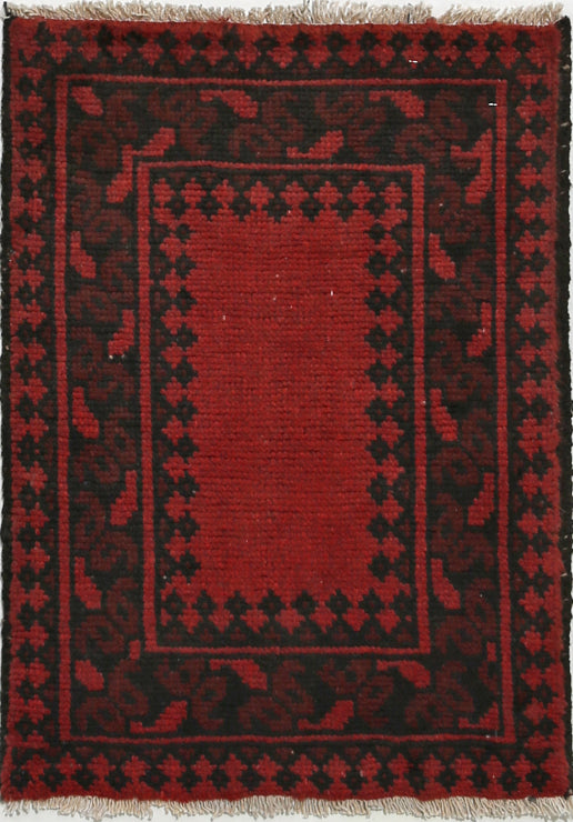 Ivory Hand-Knotted Afghan Tribal Geometric Wool Rug - 1'7" x 2'2"