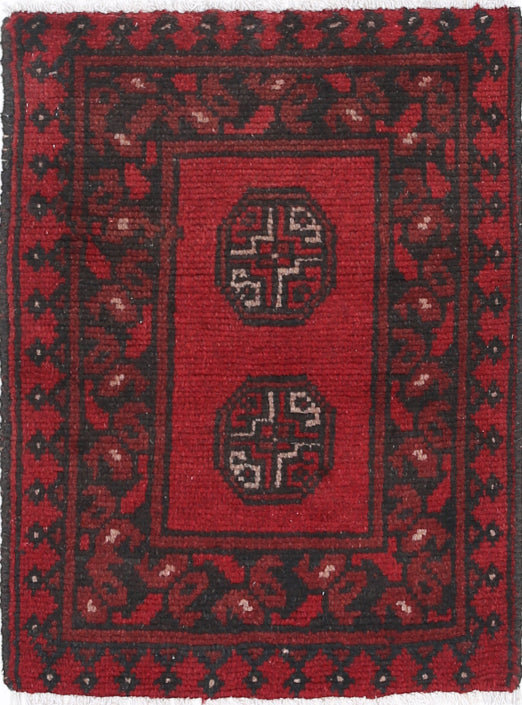 Ivory Hand-Knotted Afghan Tribal Geometric Wool Rug - 1'6" x 2'2"