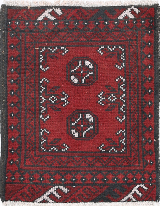 Ivory Hand-Knotted Afghan Tribal Geometric Wool Rug - 1'7" x 2'2"