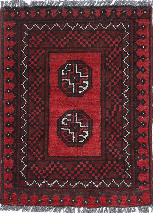 Ivory Hand-Knotted Afghan Tribal Geometric Wool Rug - 1'7" x 2'2"