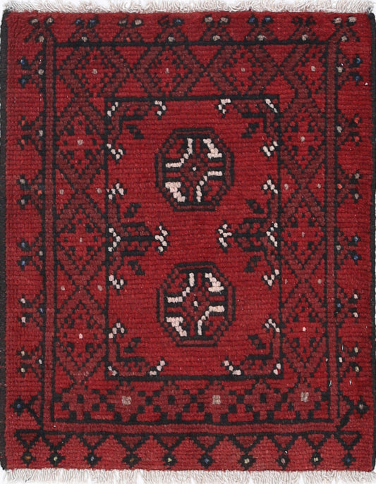 Ivory Hand-Knotted Afghan Tribal Geometric Wool Rug - 1'7" x 2'0"