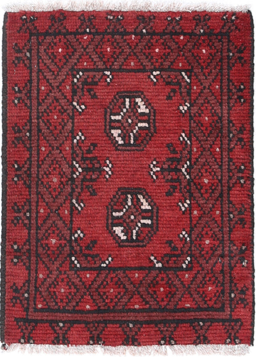 Ivory Hand-Knotted Afghan Tribal Geometric Wool Rug - 1'6" x 2'1"