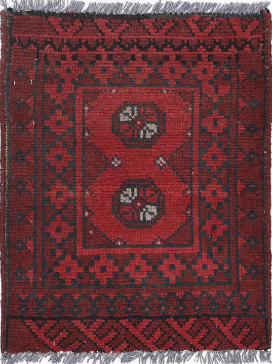 Ivory Hand-Knotted Afghan Tribal Geometric Wool Rug - 1'7" x 2'2"