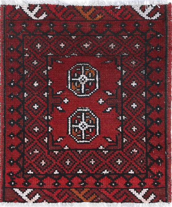 Ivory Hand-Knotted Afghan Tribal Geometric Wool Rug - 1'8" x 2'0"