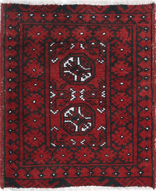 Ivory Hand-Knotted Afghan Tribal Geometric Wool Rug - 1'7" x 2'0"