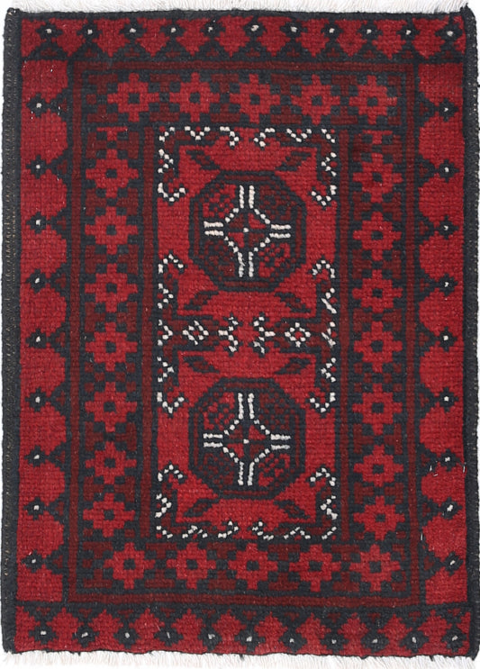 Ivory Hand-Knotted Afghan Tribal Geometric Wool Rug - 1'8" x 2'4"