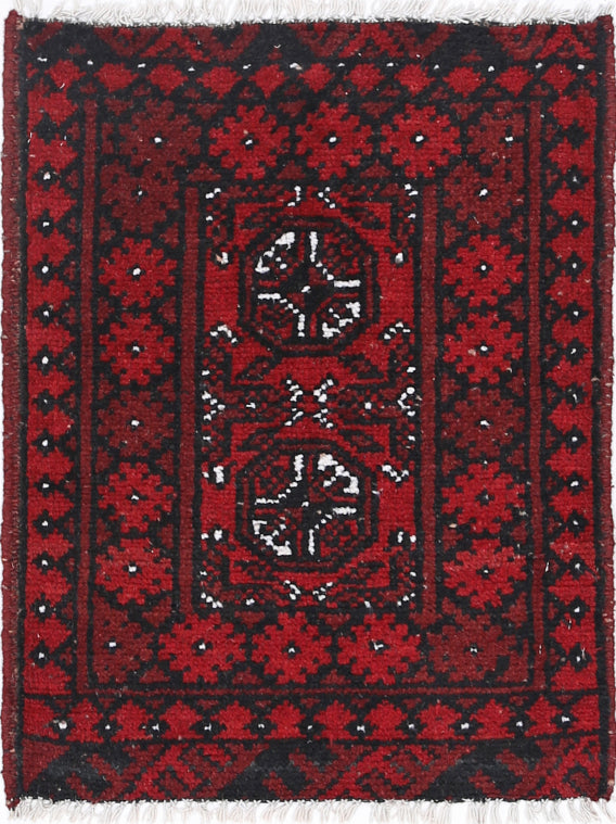 Ivory Hand-Knotted Afghan Tribal Geometric Wool Rug - 1'8" x 2'2"