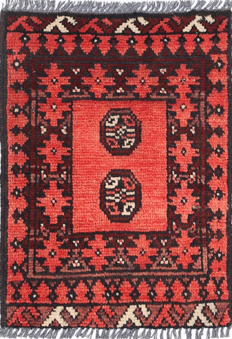 Ivory Hand-Knotted Afghan Tribal Geometric Wool Rug - 1'5" x 2'1"