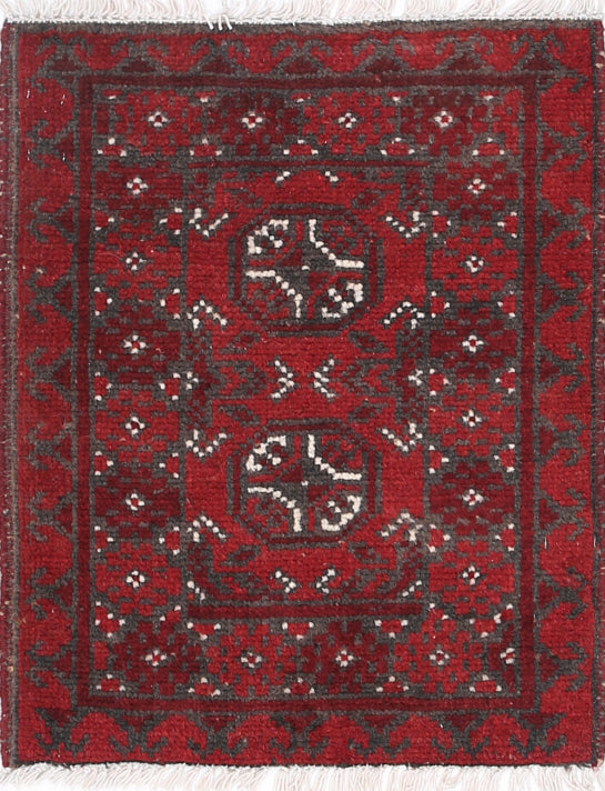 Ivory Hand-Knotted Afghan Tribal Geometric Wool Rug - 1'8" x 2'2"