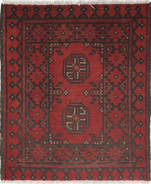 Ivory Hand-Knotted Afghan Tribal Geometric Wool Rug - 1'6" x 1'11"