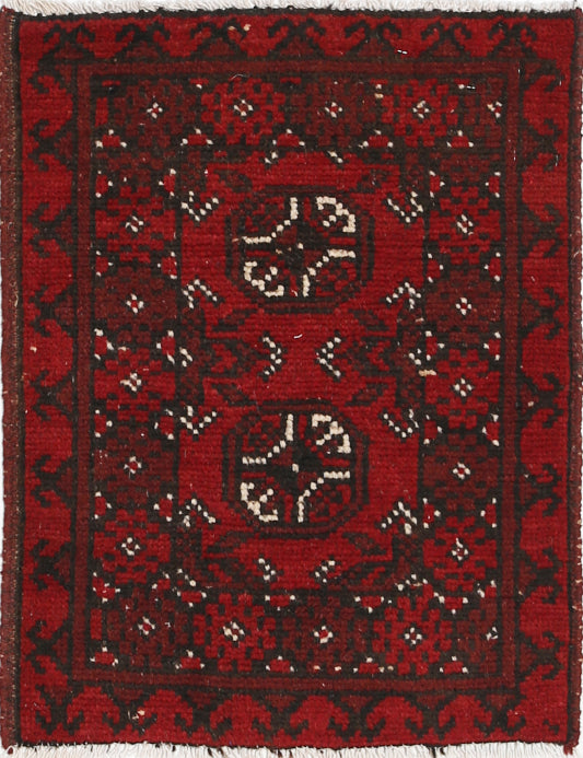 Ivory Hand-Knotted Afghan Tribal Geometric Wool Rug - 1'7" x 2'1"