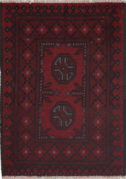 Ivory Hand-Knotted Afghan Tribal Geometric Wool Rug - 1'6" x 2'2"