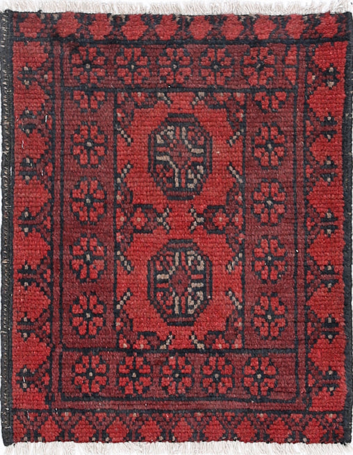 Ivory Hand-Knotted Afghan Tribal Geometric Wool Rug - 1'6" x 1'10"