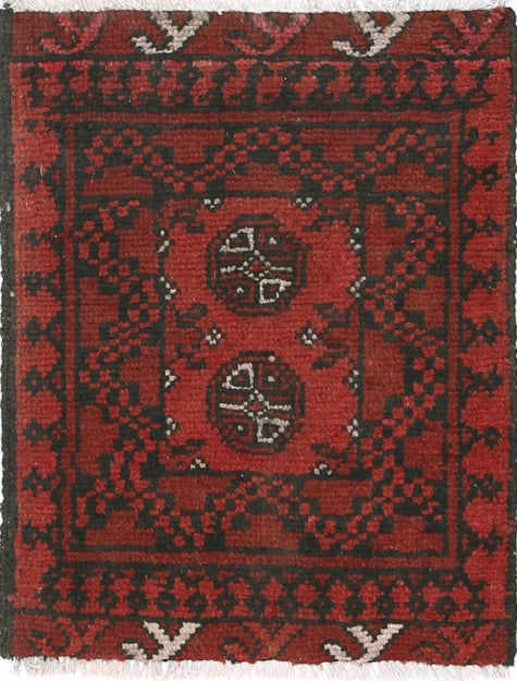 Ivory Hand-Knotted Afghan Tribal Geometric Wool Rug - 1'6" x 1'11"