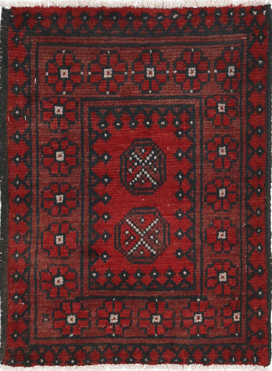 Ivory Hand-Knotted Afghan Tribal Geometric Wool Rug - 1'8" x 2'3"