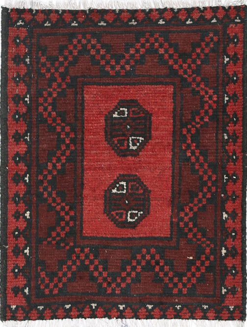 Ivory Hand-Knotted Afghan Tribal Geometric Wool Rug - 1'7" x 2'1"
