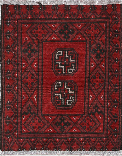 Ivory Hand-Knotted Afghan Tribal Geometric Wool Rug - 1'6" x 1'9"