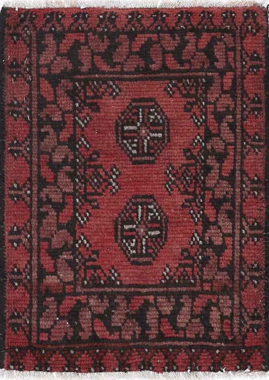 Ivory Hand-Knotted Afghan Tribal Geometric Wool Rug - 1'7" x 2'3"