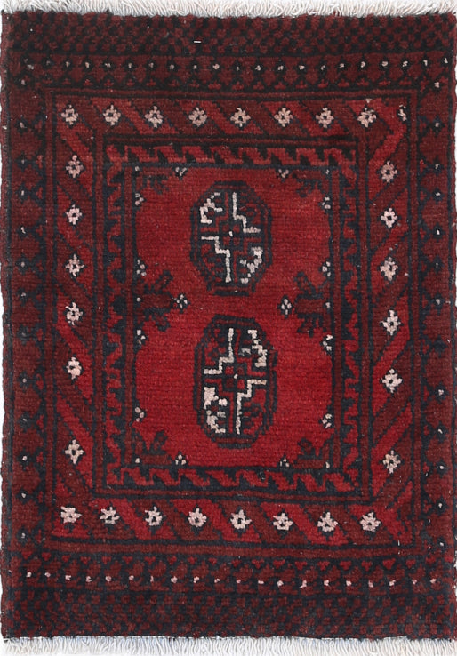 Ivory Hand-Knotted Afghan Tribal Geometric Wool Rug - 1'6" x 2'1"