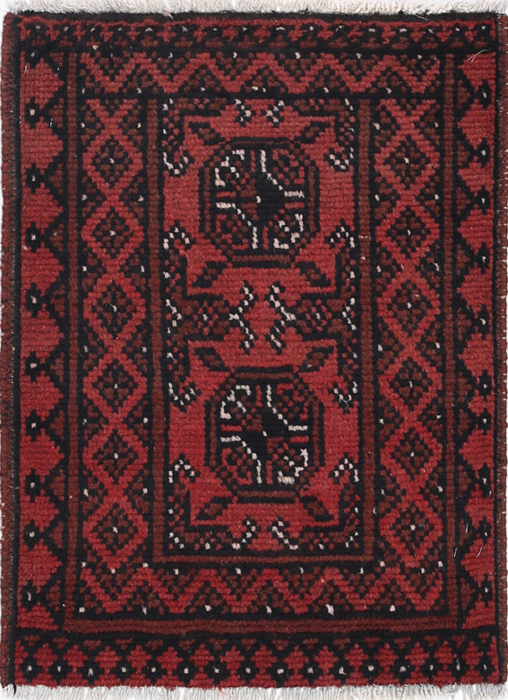 Ivory Hand-Knotted Afghan Tribal Geometric Wool Rug - 1'8" x 2'4"