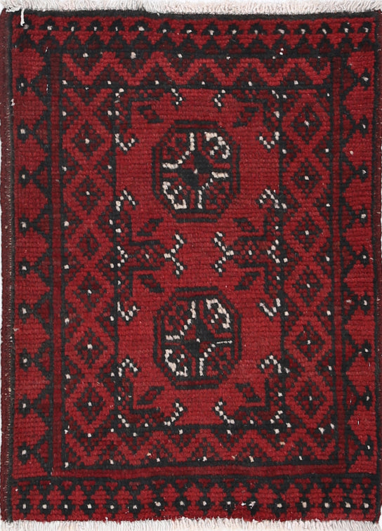 Ivory Hand-Knotted Afghan Tribal Geometric Wool Rug - 1'8" x 2'3"