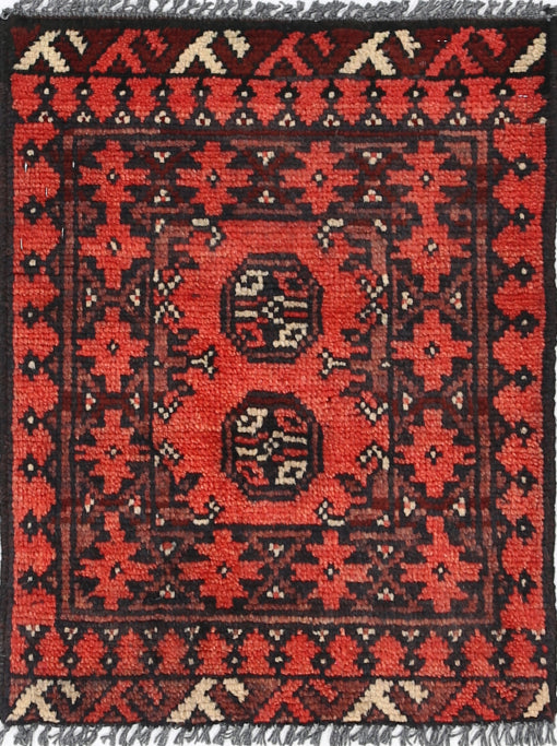 Ivory Hand-Knotted Afghan Tribal Geometric Wool Rug - 1'6" x 1'11"